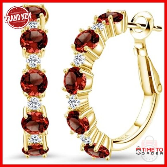 18K Gold Plated Sterling Silver Hoop Earrings with Gemstones and White Topaz